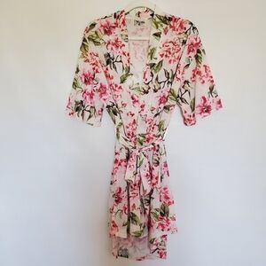 SHOW ME YOUR MUMU 'BRIE' ROBE KIMONO HIGH-LOW FLORAL WHITE PINK WOMENS ONE-SIZE